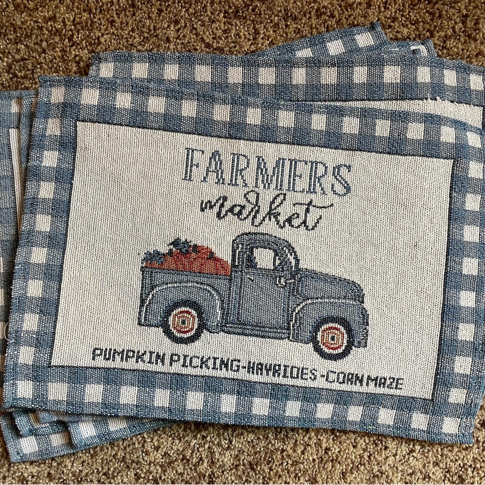 Farmers Market Blue and Gray Fall Pumpkin Placemat Set